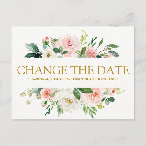 Modern Blush   Gold WEDDING CHANGE THE DATE Announcement Postcard