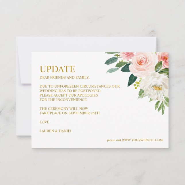 Modern Blush | Gold WEDDING UPDATE Invitation (Front)