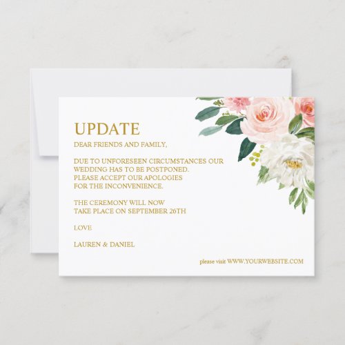 Modern Blush  Gold WEDDING UPDATE Invitation
