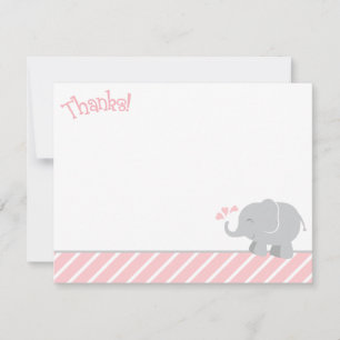 Modern Blush Gray Elephant Baby Girl Shower Thank You Card