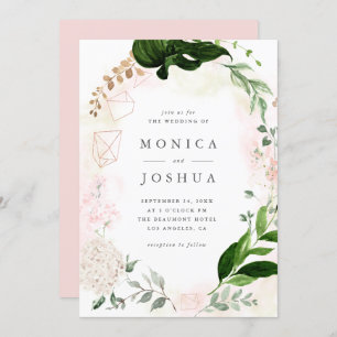Modern Blush & Green Botanical Greenery Wedding Invitation