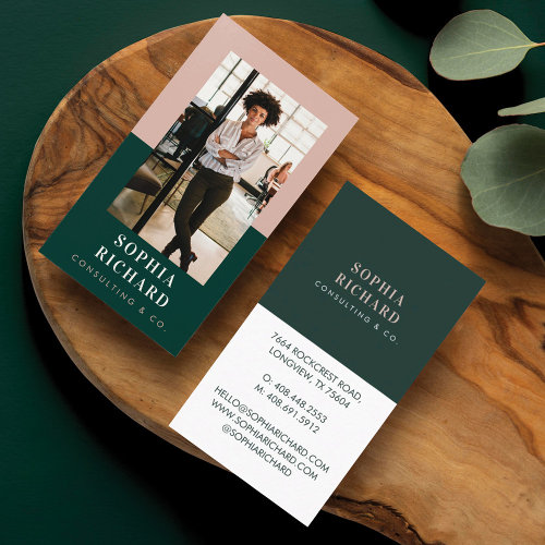 Modern Blush & Green Professional Business Photo Business Card