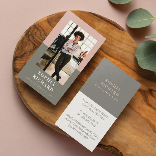 Modern Blush & Grey Professional Business Photo Business Card