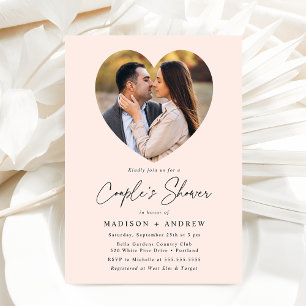 Modern Blush Heart Photo Couple's Shower Invitation