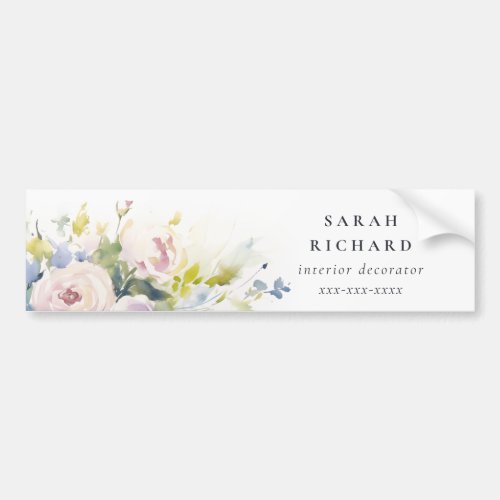 Modern Blush Lilac Watercolor Rose Floral Bunch Bumper Sticker