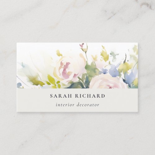 Modern Blush Lilac Watercolor Rose Floral Bunch Business Card