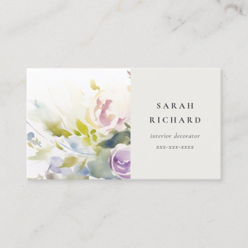 Modern Blush Lilac Watercolor Rose Floral Bunch Business Card