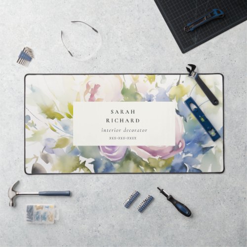 Modern Blush Lilac Watercolor Rose Floral Bunch Desk Mat