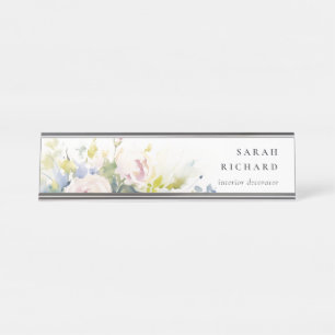 Modern Blush Lilac Watercolor Rose Floral Bunch Desk Name Plate
