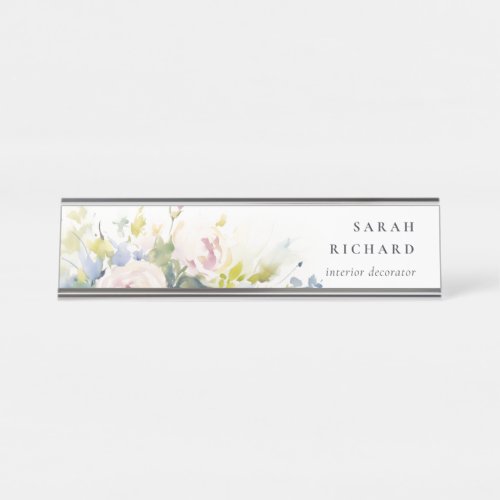 Modern Blush Lilac Watercolor Rose Floral Bunch Desk Name Plate