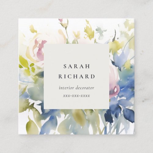 Modern Blush Lilac Watercolor Rose Floral Bunch Square Business Card