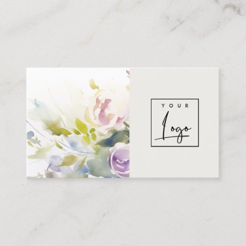 Modern Blush Lilac Watercolor Rose Floral Logo Business Card
