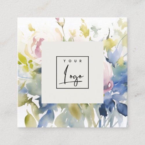 Modern Blush Lilac Watercolor Rose Floral Logo Square Business Card