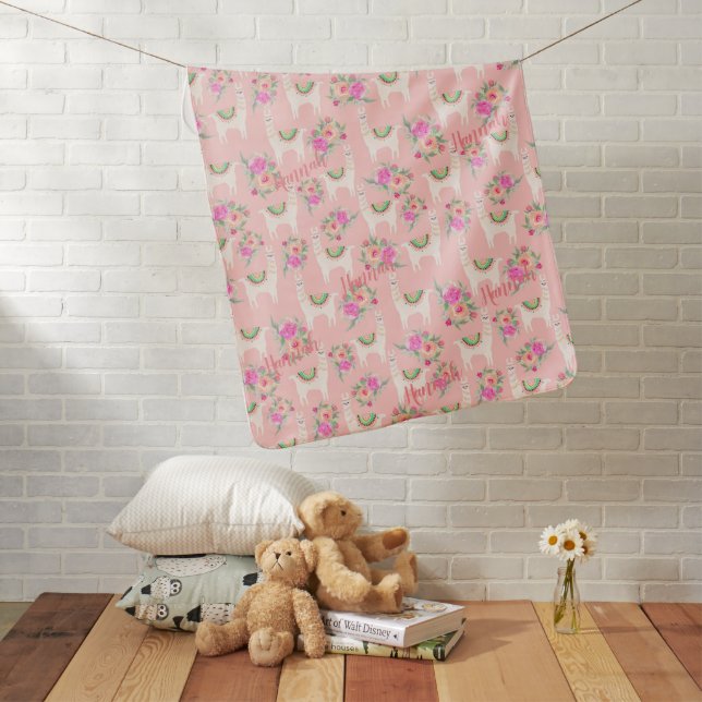 Modern blush llama floral  baby blanket (In Situ)