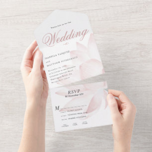 Modern Blush Lotus Floral Wedding All In One All In One Invitation