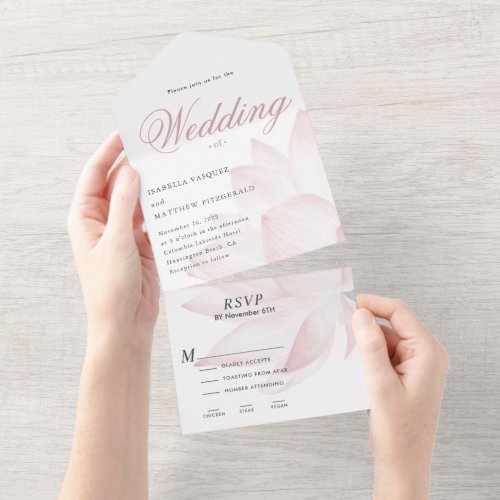 Modern Blush Lotus Floral Wedding  All In One  All In One Invitation