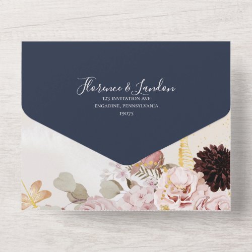 Modern Blush  Marble Navy Frame Seal And Send All In One Invitation