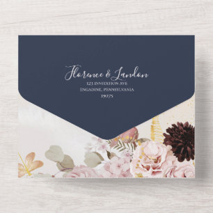 Modern Blush Marble Navy Frame Seal And Send All In One Invitation