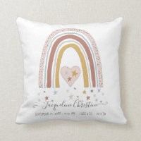 Modern Blush Muted Rainbow Baby Girl Birth Stats Throw Pillow