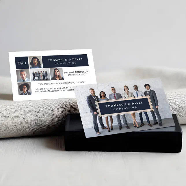 Modern Blush & Navy Chic Luxury Professional Photo Calling Card | Zazzle