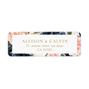 Modern blush & navy floral wedding address label
