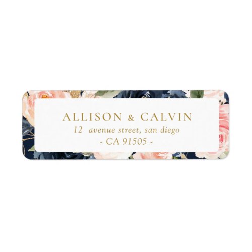 Modern blush  navy floral wedding address label