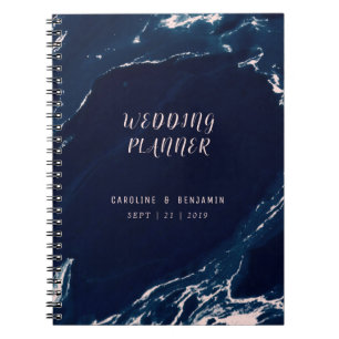 Modern blush navy marble nautical wedding planner notebook