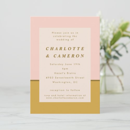 Modern Blush Ochre Color Block All_In_One Wedding  Invitation