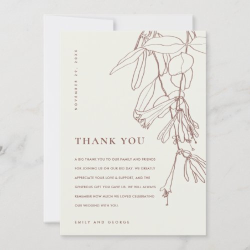 MODERN BLUSH OFF WHITE LINE DRAWING FLORAL WEDDING THANK YOU CARD