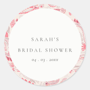 Modern Blush Paisley Typography Bridal Shower Classic Round Sticker