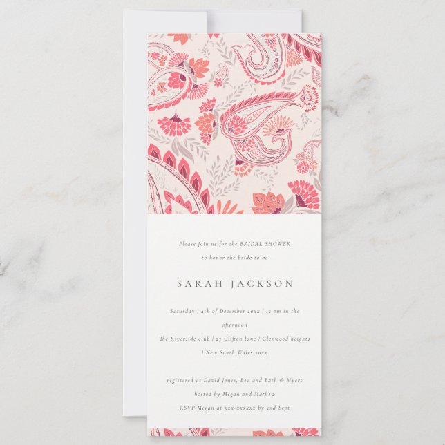 Modern Blush Paisley Typography Bridal Shower Invitation (Front)