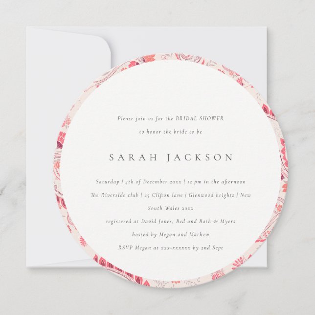 Modern Blush Paisley Typography Bridal Shower Invitation (Front)