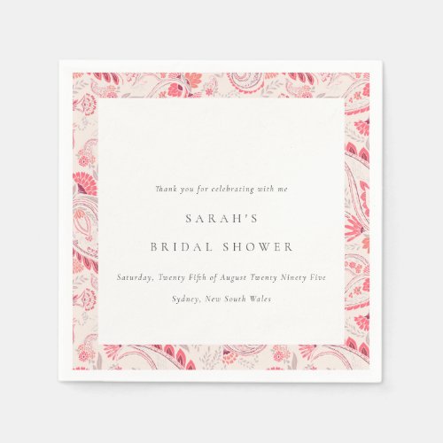 Modern Blush Paisley Typography Bridal Shower Napkins