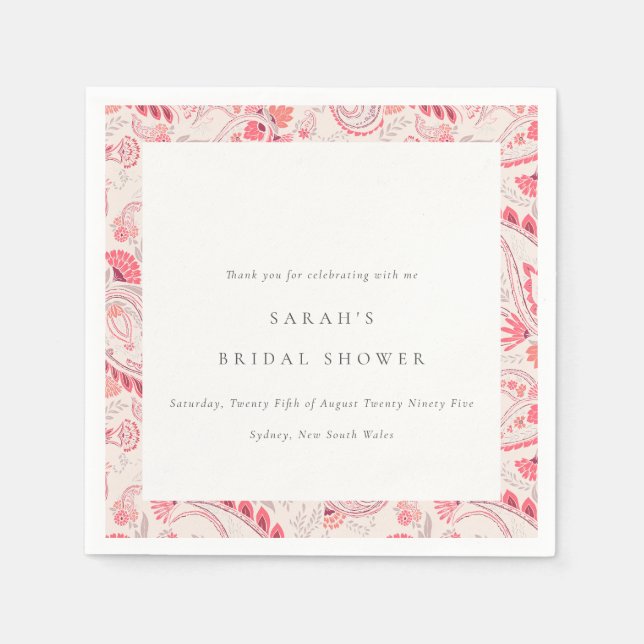 Modern Blush Paisley Typography Bridal Shower Napkins (Front)