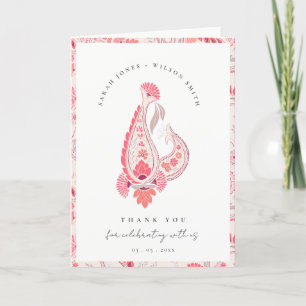 Modern Blush Paisley Typography Photo Wedding Letterpress Thank You Card