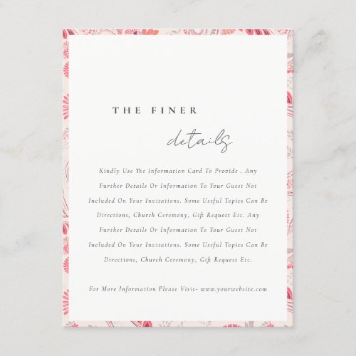 Modern Blush Paisley Typography Wedding Details Enclosure Card