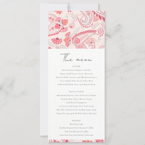 Modern Blush Paisley Typography Wedding Menu Card