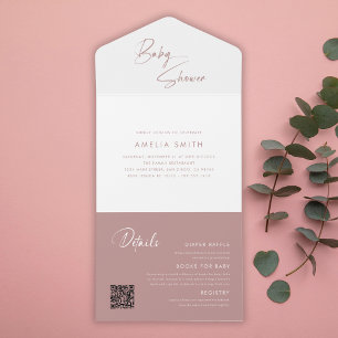 Modern Blush Pastel Pink Minimalist Handwritten All In One Invitation