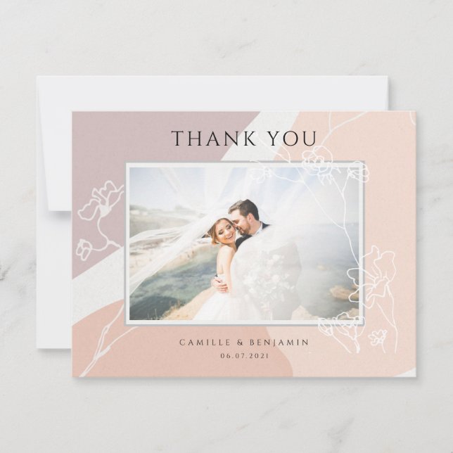 Modern Blush Peach Blossoms Botanical Wedding Thank You Card (Front)