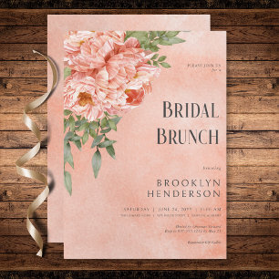 Modern Blush Peach Peonies Floral Bridal Brunch Invitation