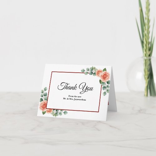 Modern Blush Peach Rose Burgundy Wedding Thank You