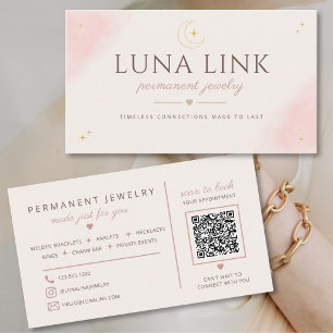Modern Blush Permanent Jewelry Artist QR Code  Business Card