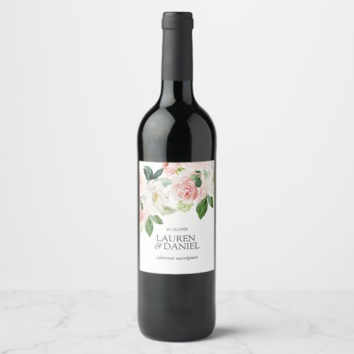 Modern Blush  Personalized Floral Pink wedding Wine Label