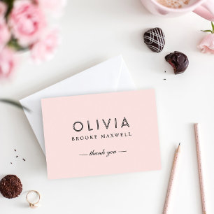 Modern Blush Personalized Name Monogram Letterpress Thank You Card