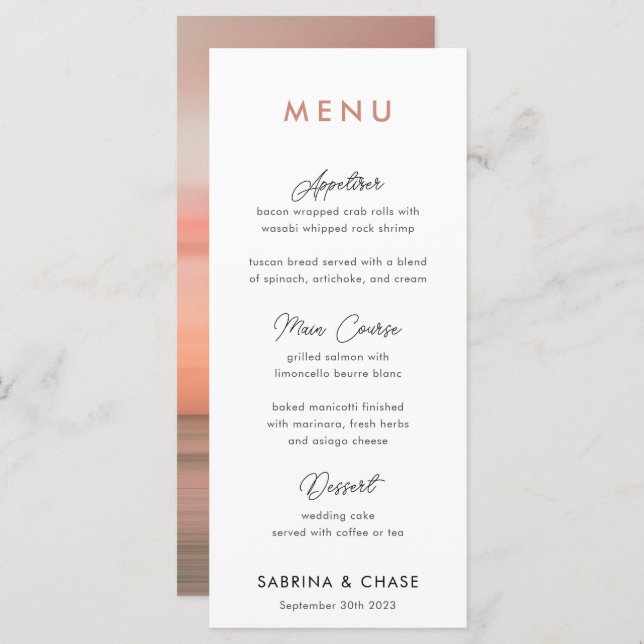 Modern Blush Personalized Wedding Menu (Front/Back)