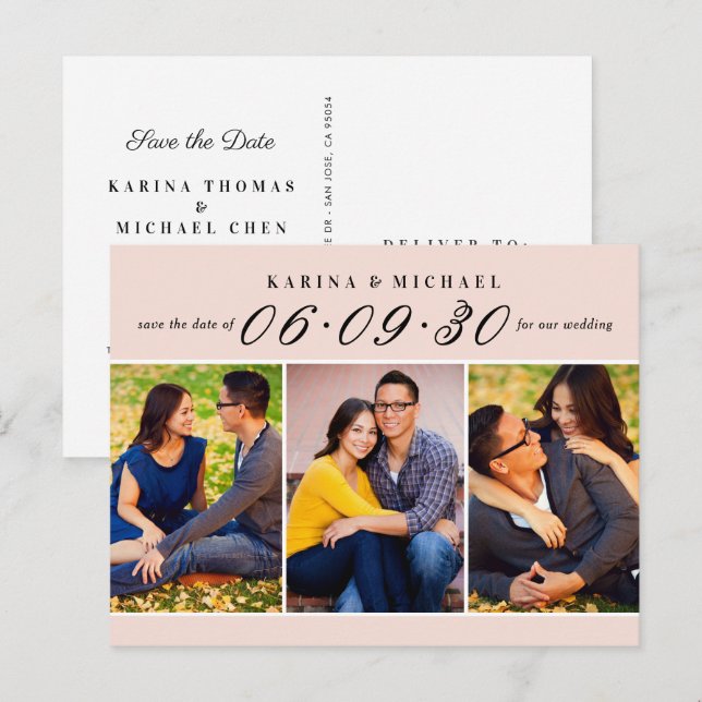 Modern Blush Photo Collage Save the Date Announcement Postcard (Front/Back)