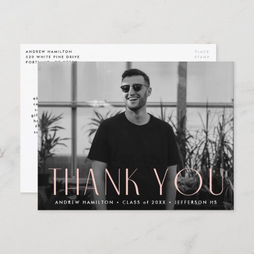 Modern Blush Photo Graduation Thank You Postcard