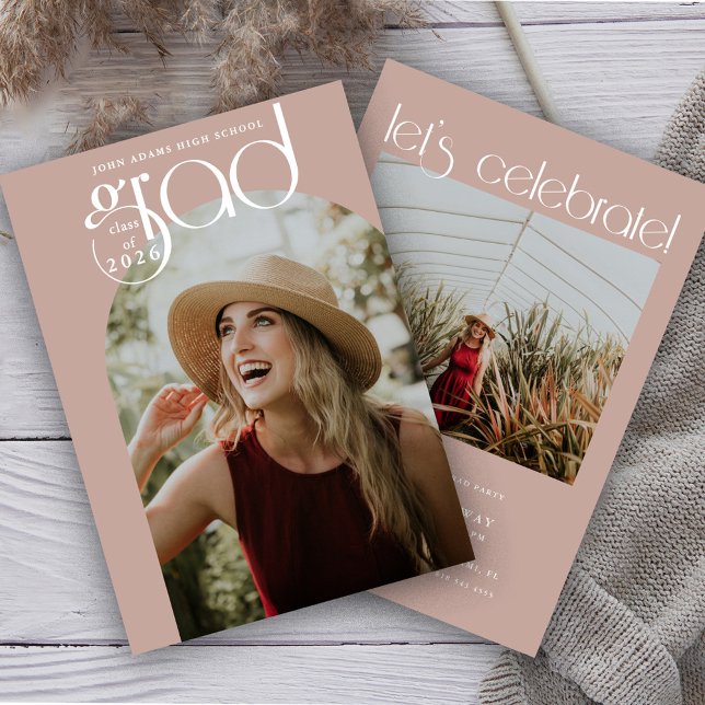 Modern Blush Pink 2 Photo Class of 2026 Graduation Invitation (Creator Uploaded)