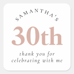 Modern Blush Pink 30th Birthday Thank You Square Sticker