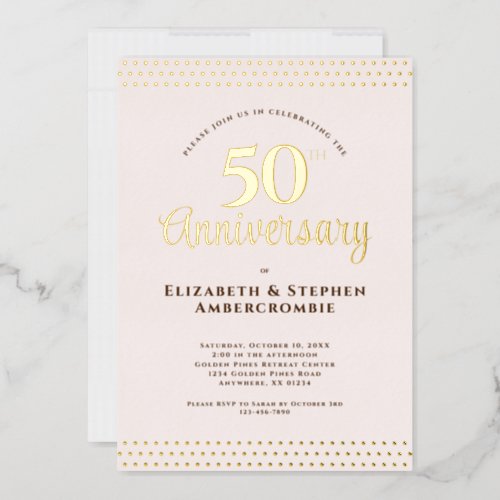 Modern Blush Pink 50th Wedding Anniversary Foil Invitation